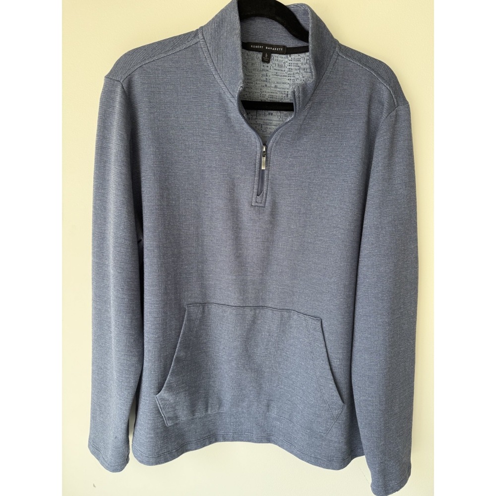 Robert Barakett Quarter Zip Pullover Men's L Blue Textured Knit Luxury Sweatshir